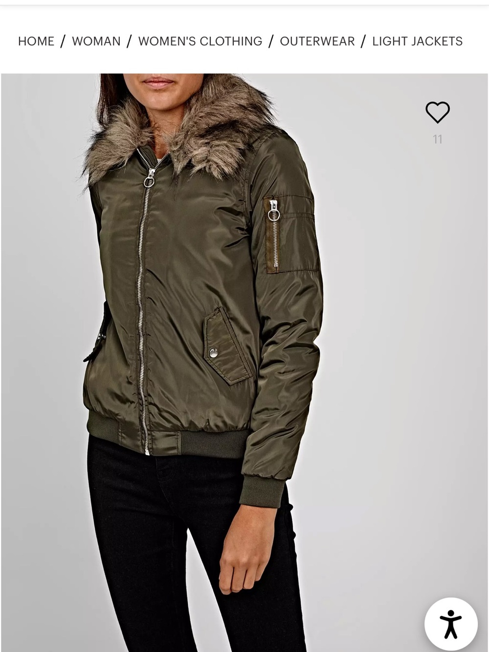 Divided Olive Green Bomber Jacket with removable Faux Fur Collar